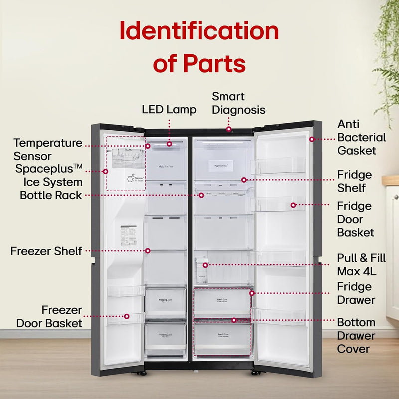 LG 630 L, 3 Star, Frost-Free, Double Door, Door Cooling+, Hygiene Fresh+, Smart Inverter, Wi-Fi Convertible Side By Side Refrigerator with AI ThinQ (GL-L257CMC3, Matt Black, Ice & Water Dispenser)