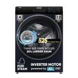 Haier 7 Kg 5 Star Powered by AI-DBT with PuriSteam, 525mm Super Drum Fully Automatic Front Load Washing Machine (HW70-IM12929BK, Inverter Motor with In-Built Heater, Black)