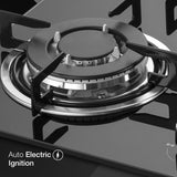 KAFF Built-in Hob/Hobtop 4 Burners, Auto Electric Ignition Glass Top, 60 CM, Italian Burner, Enamelled Matt Finish, Easy Grip Knobs, 8 MM Thick Toughened Glass Black(NE4B60GFX)