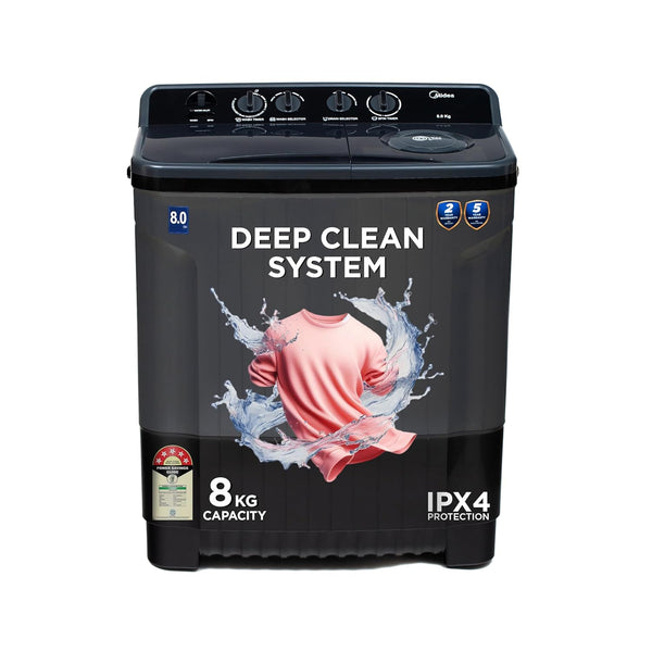 Midea 8 Kg 5 Star Air Jet Dry IPX4 Protection Semi Automatic Top-Load Washing Machine (MWMSA080SAPPG(KG)2024) Black Grey