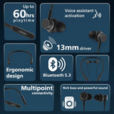 PHILIPS TAN1150BK Neckband, 60H Playtime, 13mm Drivers, AI ENC Mic, BT v5.3, IPX5 Proof Bluetooth