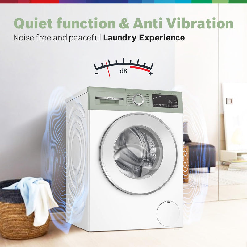 Bosch 10 kg, 5-Star, AI Active Water+, Anti Stain, Iron Steam Assist, Anti Tangle, Fully-Automatic Front Loading Washing Machine (WGA254ZJIN, Reload Function, In-Built Heater, Autumn Green)