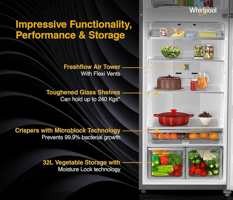 Whirlpool 467L 2star IntelliFresh Convertible Inverter Frost Free Double Door Refrigerator (IF INV CNV 515 ALPHA STEEL-Z, 2s)