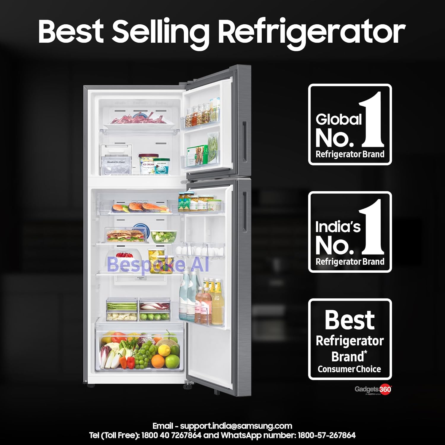 Samsung 330 L, 3 Star, Convertible 5-in-1, Digital Inverter, Frost Free Double Door, WiFi Enabled Bespoke AI Refrigerator (RT34DG5A4DS8HL, Elegant Inox, Silver)