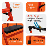 BonKaso Premium Steel Multipurpose Climb Easy Anti-Slip 7-Step Foldable Ladder with Safety Clutch Lock, Support Handle and Tool Tray for Home - (Orang