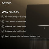 Beyond Appliances Cube Plug N Play Ductless Kitchen Chimney|1250 M³/Hr Suction|Auto Clean|5-Stage Charcoal Activated Filter|Touch Control|3-Way Suction|48 Db Low Noise|Black
