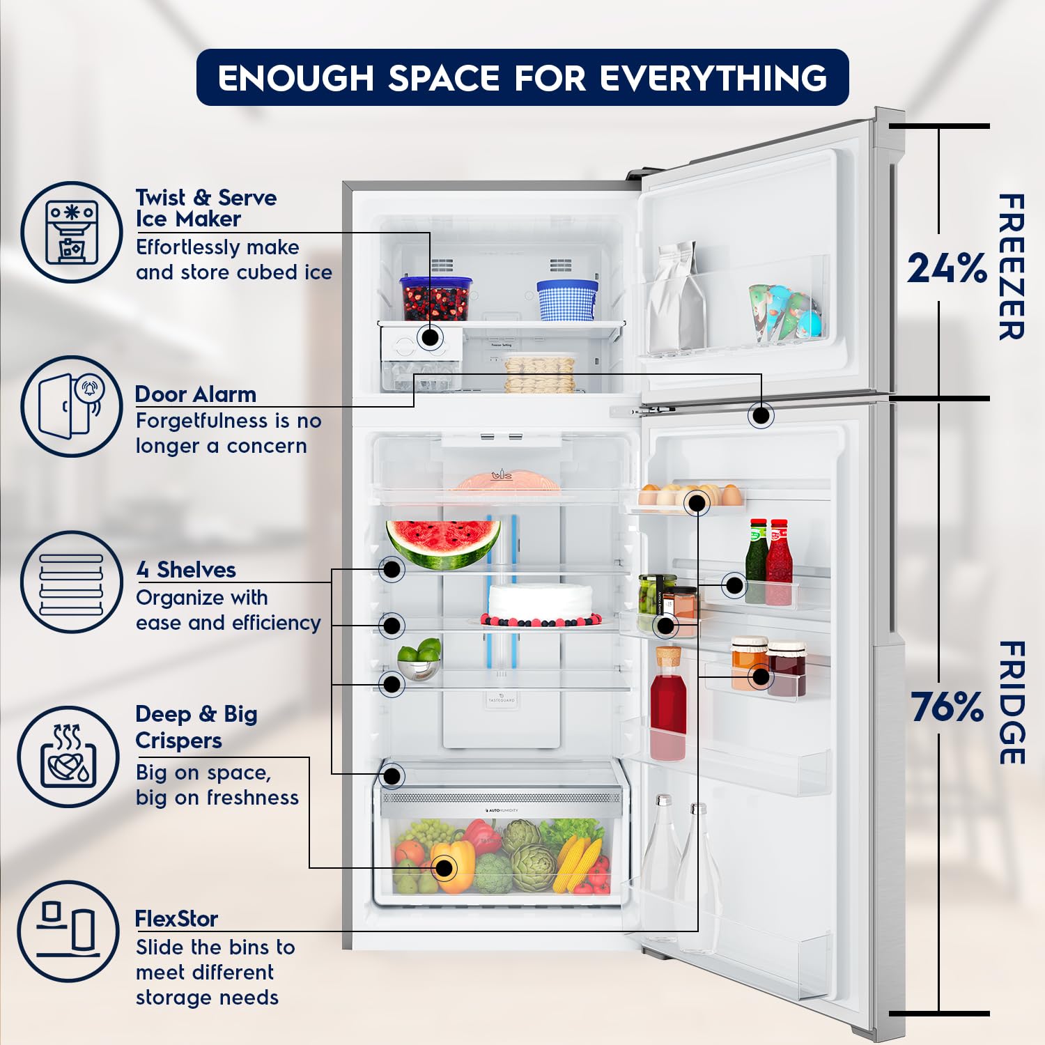 Electrolux 461L Frost Free Inverter Double Door Refrigerator, Top Freezer, TasteLockAuto & TasteGuard Technology, Arctic Silver Steel, UltimateTaste 500, ETB4600C-A | Open Box like New |
