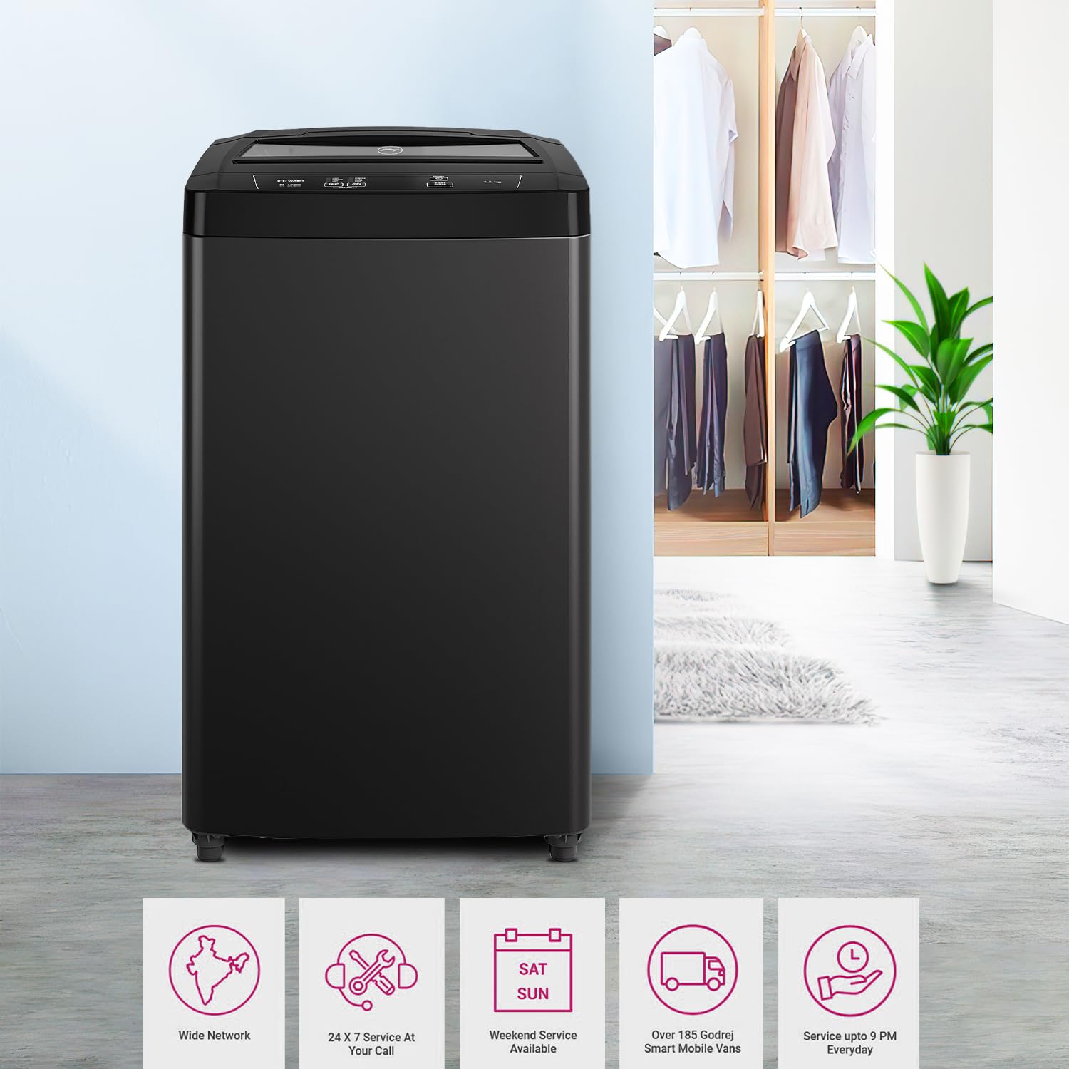 Godrej 6.5 Kg 5 Star I-Wash Technology for Automatic One Touch Wash Fully-Automatic Top Load Washing Machine (WTEON 650 AP 5.0 GPGR, Graphite Grey, With Toughened Glass Lid)-(Touchup)