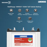 Luminous Red Charge RC 18000ST 150 Ah, Recyclable Tall Tubular Inverter Battery for Home, Office & Shops (Blue & White)