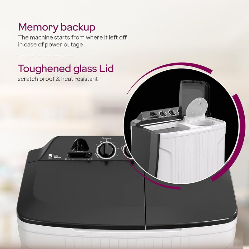 Godrej 7 Kg 5 Star, Active Soak Technology, 370 W PowerMax Wash For Heavy Laundry Wash, Toughened Glass Lid, Semi Automatic Top Load Washing Machine (WS EDGE CLS 70 5.0 PN2 GPGR, Graphite Grey)