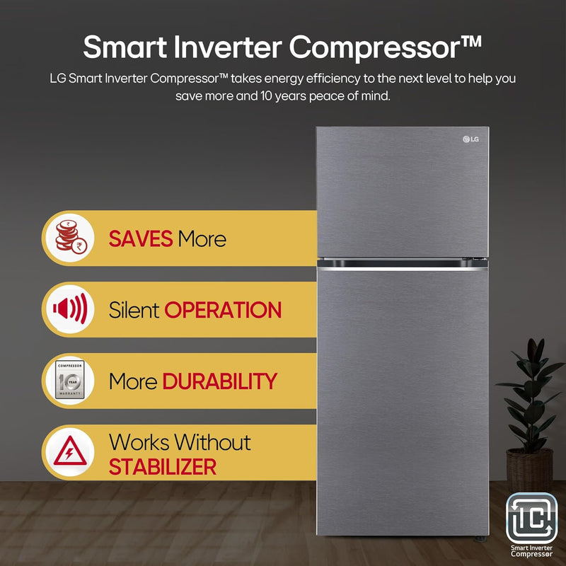 LG 343 L 3 Star Frost-Free Smart Inverter Double Door Refrigerator (2023 Model, GL-S382SDSX, Dazzle Steel, Convertible with Express Freeze)