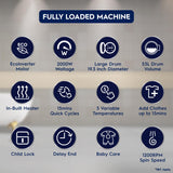 Electrolux 8kg 5 Star EcoInverter Fully Automatic Front Load Washing Machine, Full Load Vapour Wash for Sustainable Clothing, Hygienic Care, White, UltimateCare 300, EWF8024D3WB