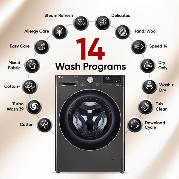 LG 11 Kg (Wash) / 7 Kg (Dry), AI Direct Drive Technology, Steam+ & Wi-Fi Front Load Fully Automatic Washer Dryer (FHD1107STB, Intelligent & Convenient Fabric Care, Wrinkle Care, Black Steel)