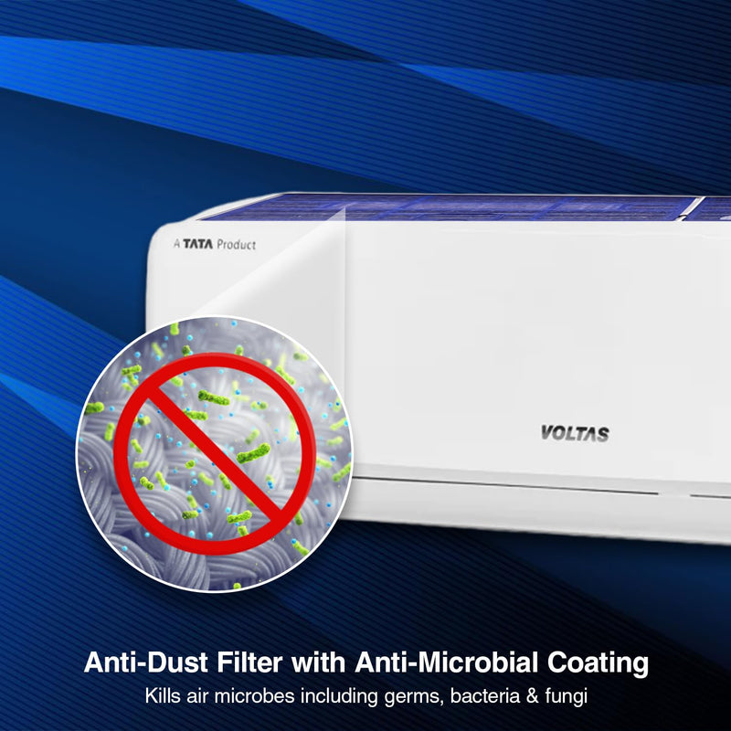 Voltas 1 ton 3 Star Inverter Split AC (Copper, 4-in-1 Adjustable Mode, Anti-dust Filter, 123V CAE, White)