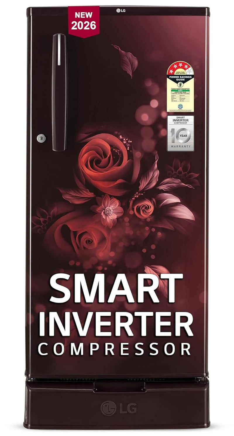 LG 185 L, 4 Star, Smart Inverter, Direct Cool Single Door Refrigerator (GLD1945ZOSE, Scarlet Euphoria, Base stand with Drawer)