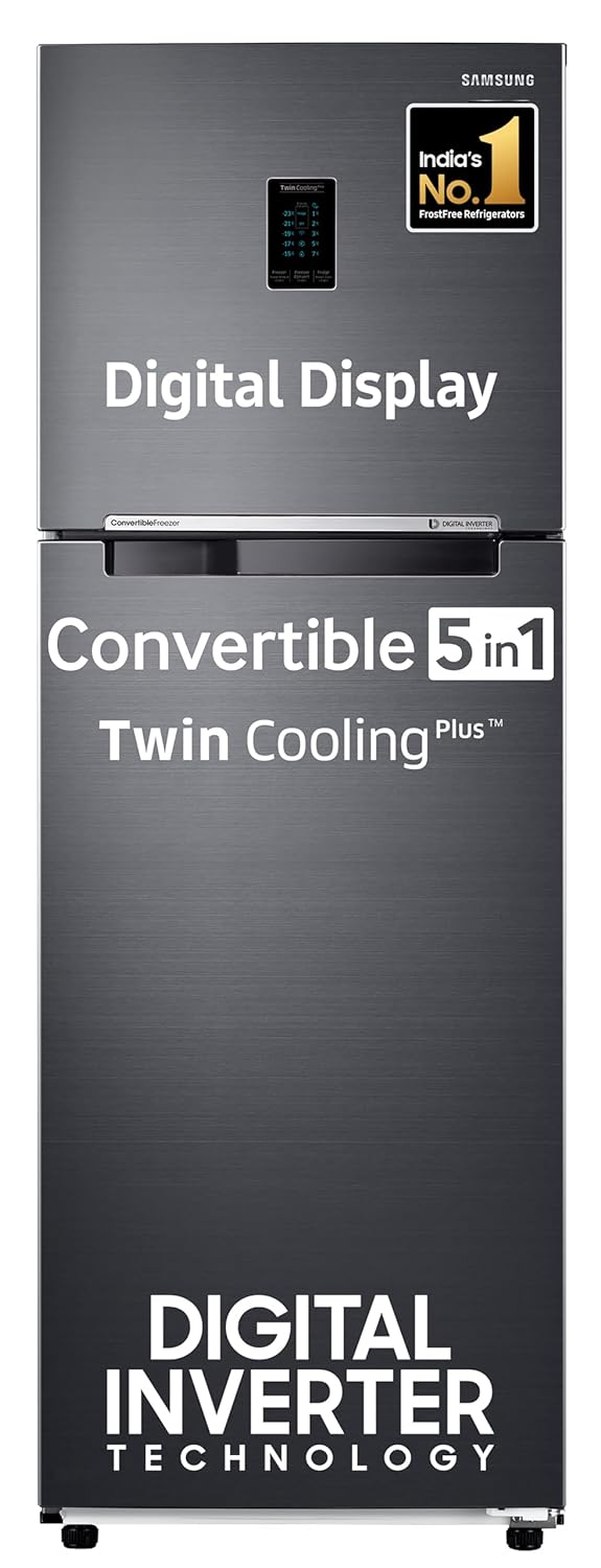 Samsung 322 L 2 Star Convertible 5in1 Digital Inverter with Display Frost Free Double Door Refrigerator RT37C4512BXHL Luxe Black 2024 Model