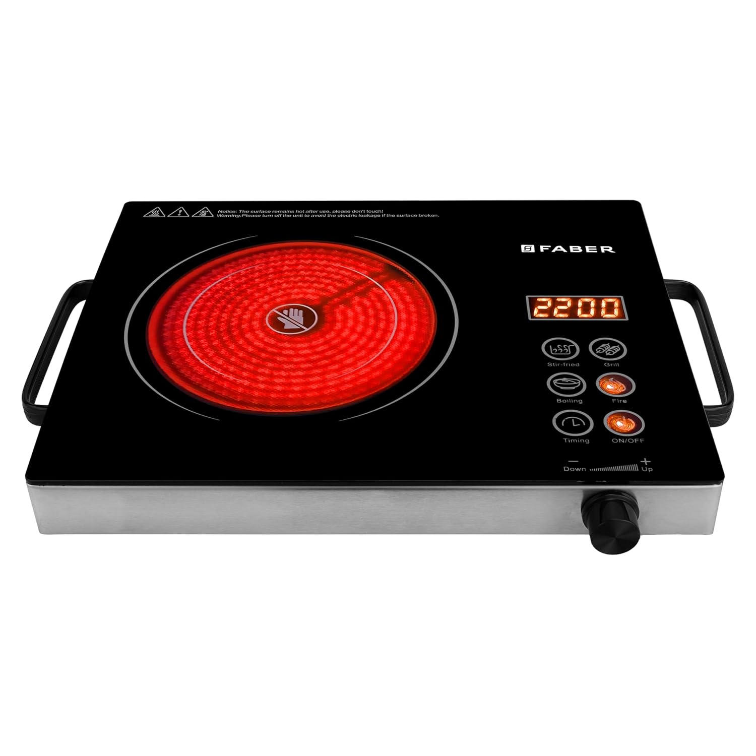 Faber 2200W Infrared Cooktop Stove with Grill Rack for Barbecue| Crystal Glass Plate| Digital Display| 3 Preset Cooking Modes| Touch Control| Infrared Hot Plate| FIP EMBER G22 INFRARED