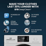 IFB 8 kg 5 Star with Steam Refresh program, 9 Swirl Wash, Eco Inverter, Touch Panel with AI Fully Automatic Front Load Washing Machine with In-built Heater White SENATOR GXN 8012