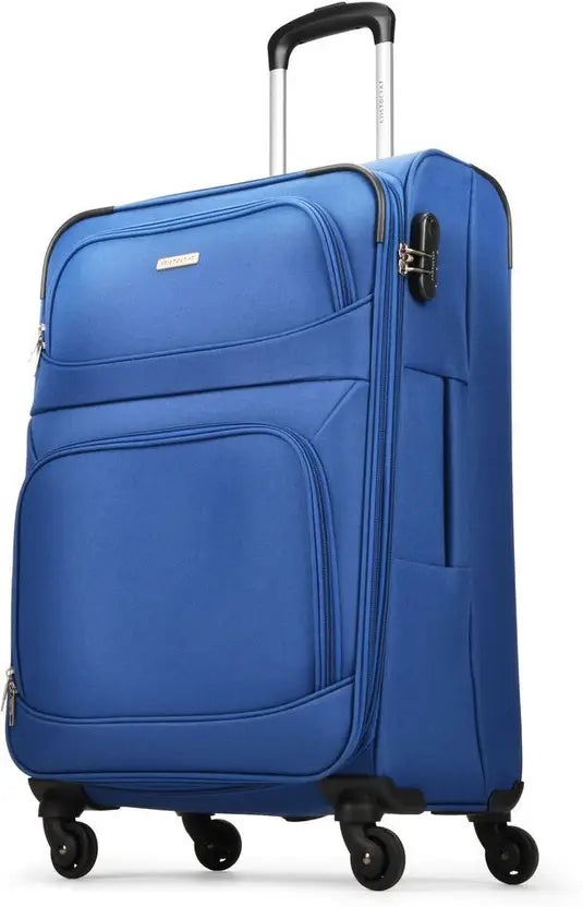 Aristocrat Soft Body Set Of 2 Luggage 4 Wheels - Trigon Set Of 2- Cabin+Large(56+77)Cm, Softcase, 4 Wheels - Blue