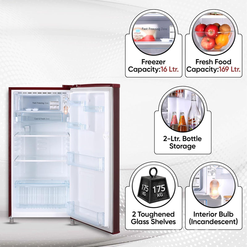 LG 185 L 4 Star Direct-Cool Inverter Single Door Refrigerator (GL-B199OSEY)