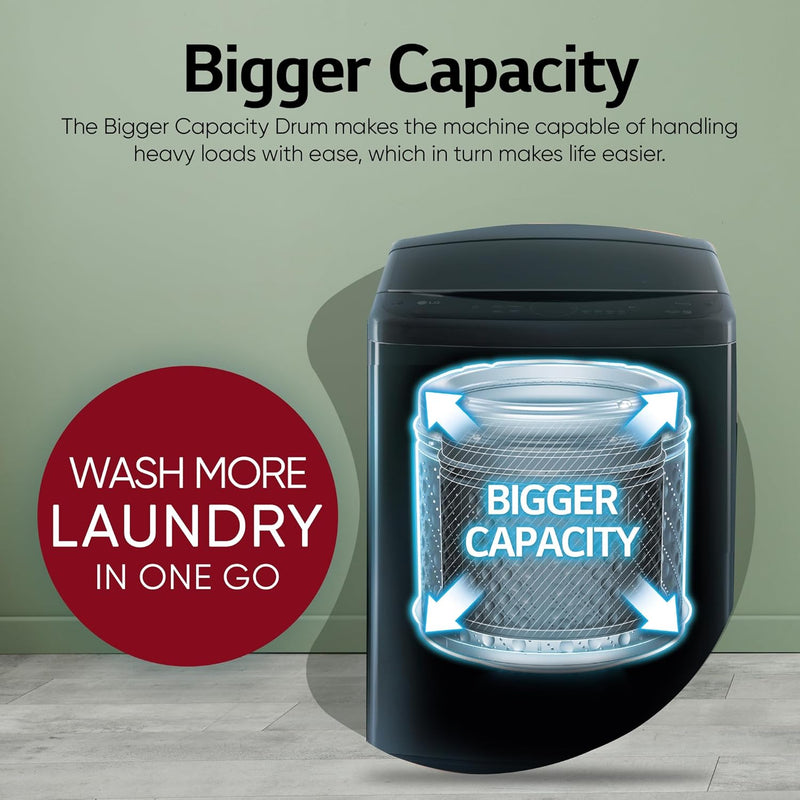 LG 9 kg 5 Star, Smart Inverter Technology, TurboDrum, Jetspray+, Turbowash, Smart Diagnosis, Soft Closing Door, tub cleaning after every wash cycle Fully Automatic Top Load Washing Machine Black, Grey (T90AJMB1Z)