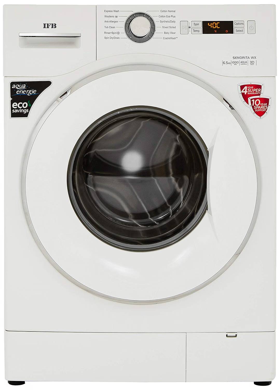 IFB 6.5 kg Fully-Automatic Front Loading Washing Machine (Senorita WX, White, Inbuilt Heater, Aqua Energie water softener)