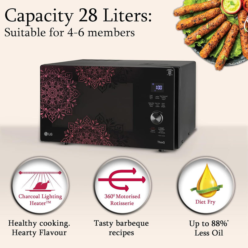 LG 28 L Scan to Cook Wi-Fi Enabled Charcoal Convection Microwave Oven (MJEN286VIW, Black, Stainless steel cavity, Heart Friendly Recipes, Ghee, Diet Fry & 360° Motorised Rotisserie for Bar-be-queing) (Minor Dent)