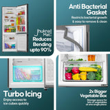 Haier 237L 2 Star Frost Free Bottom Mount Double Door Refrigerator|8 In 1 Convertible Modes|Jhukna Mat-Bottom Freezer|200% Faster Ice Making in 49 Minutes (HRB-2872BSB-P, Sparkle Blue)