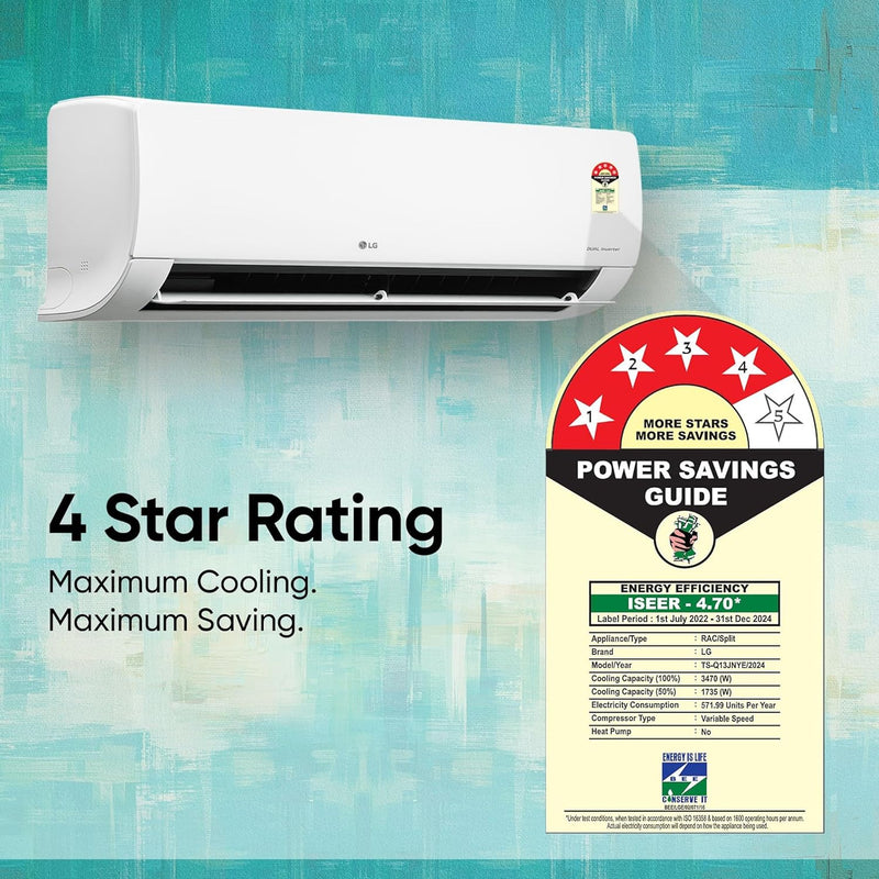 LG 1 Ton 4 Star DUAL Inverter Split AC Copper AI Convertible 6-in-1 Cooling 4 Way Swing HD Filter with Anti-Virus Protection Model TS-Q13JNYE White