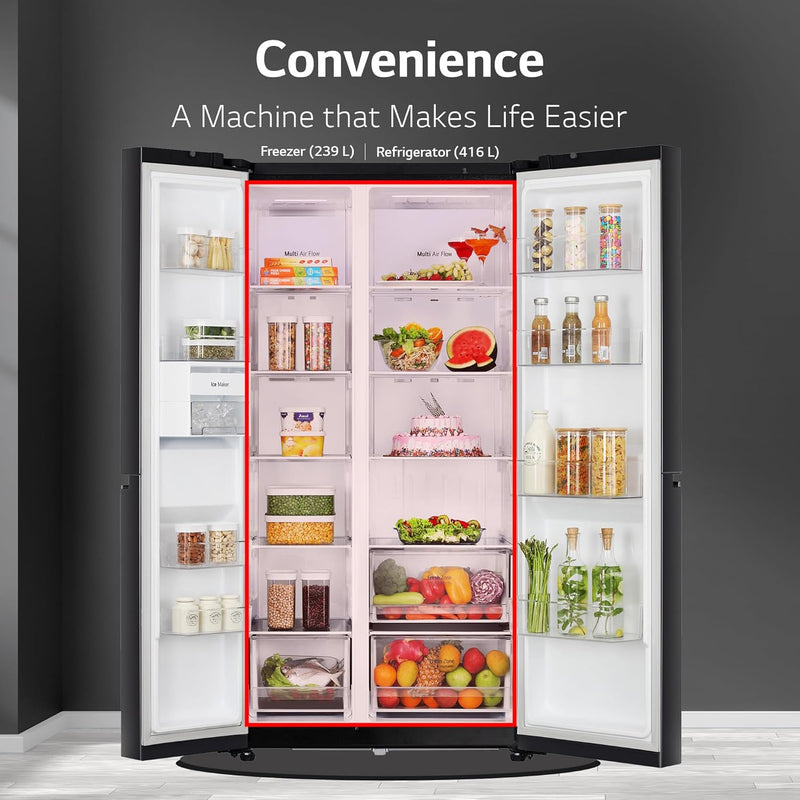 LG 655 L Frost Free Side by Side Refrigerator with Smart Inverter Compressor, Express Freeze & Multi Air-Flow (Dazzle Steel, GL-B257HDSY)