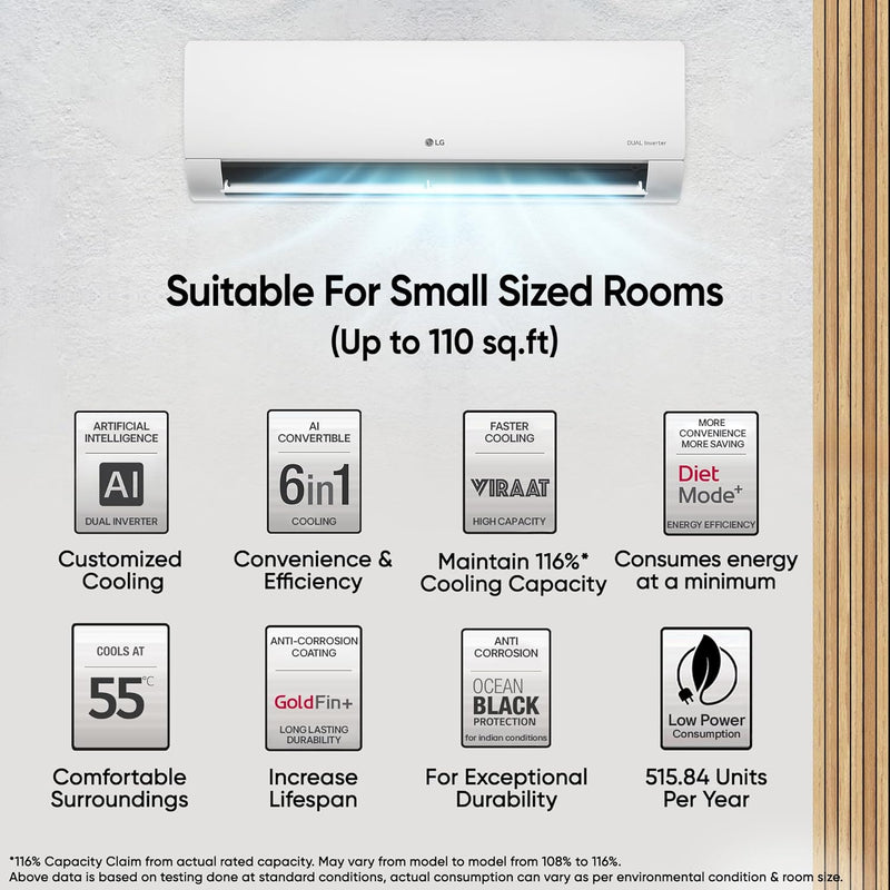 LG 1 Ton 5 Star DUAL Inverter Split AC ( US-Q14YNZE, White)