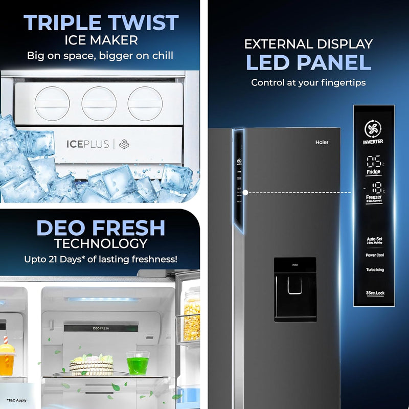Haier 596L 3Star 2Door Water Dispenser Side by Side Frost Free Refrigerator (HRS-682WGKU1, Graphite Black)