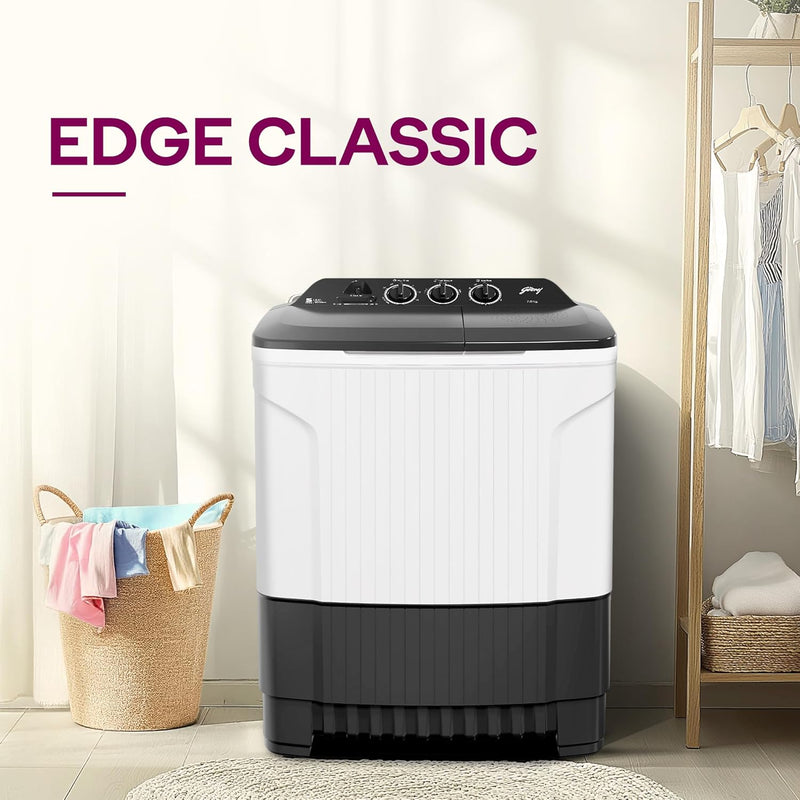 Godrej 7 Kg 5 Star, Active Soak Technology, 370 W PowerMax Wash For Heavy Laundry Wash, Toughened Glass Lid, Semi Automatic Top Load Washing Machine (WS EDGE CLS 70 5.0 PN2 GPGR, Graphite Grey)