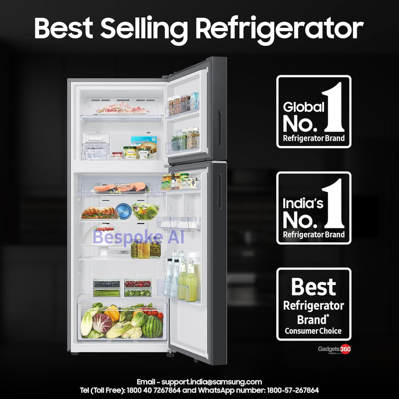 Samsung 419 L, 3 Star, Frost Free Double Door Refrigerator (RT45DG6A4DB1HL, Black Matte)