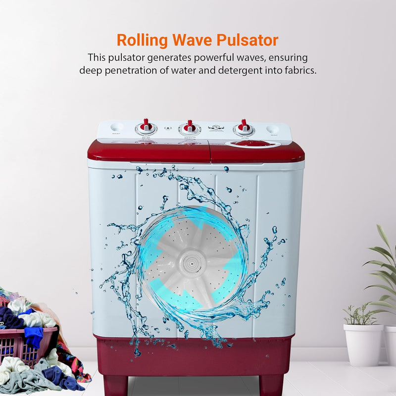 Power Guard 6.5 kg 5 Star Semi-Automatic Top Loading Washing Machine Appliance (PG65WM-BG-OP, Burgundy, Powerful Motor,Effective Wash Pulsator,1350 RPM & Castors)