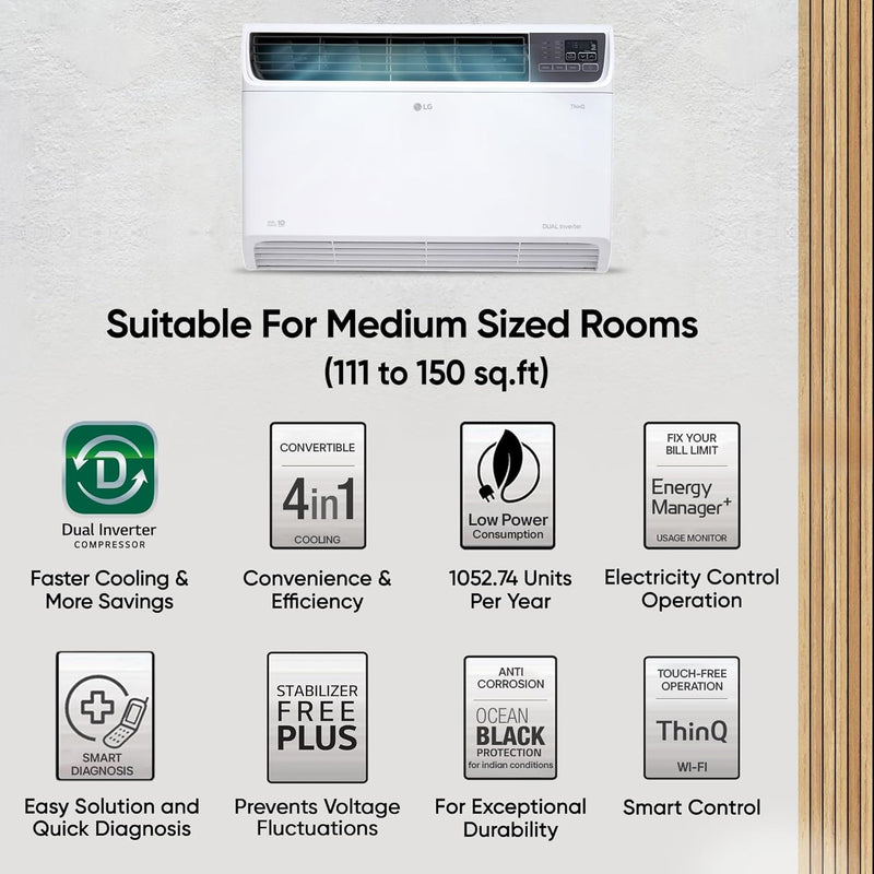 LG 1.5 Ton 5 Star Wi-Fi DUAL Inverter Window AC ( UW-Q18WWZA, White)