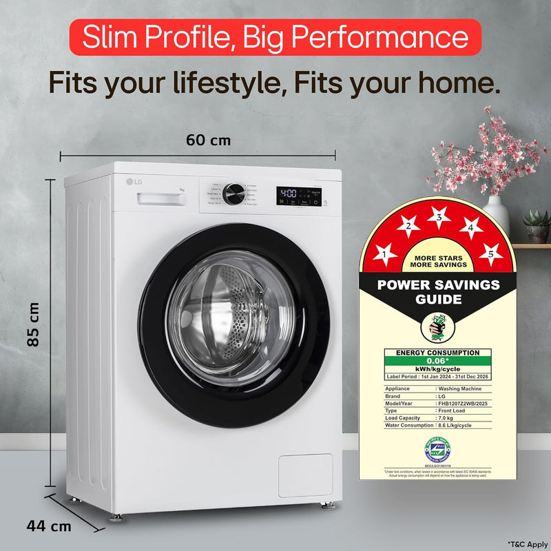 LG 7 Kg 5 Star Steam, Inverter Direct Drive Technology, 6 Motion DD, Fully-Automatic Front Load Washing Machine (FHB1207Z2WB, Dial + Full Touch Buttons & LED Display, Essence White)