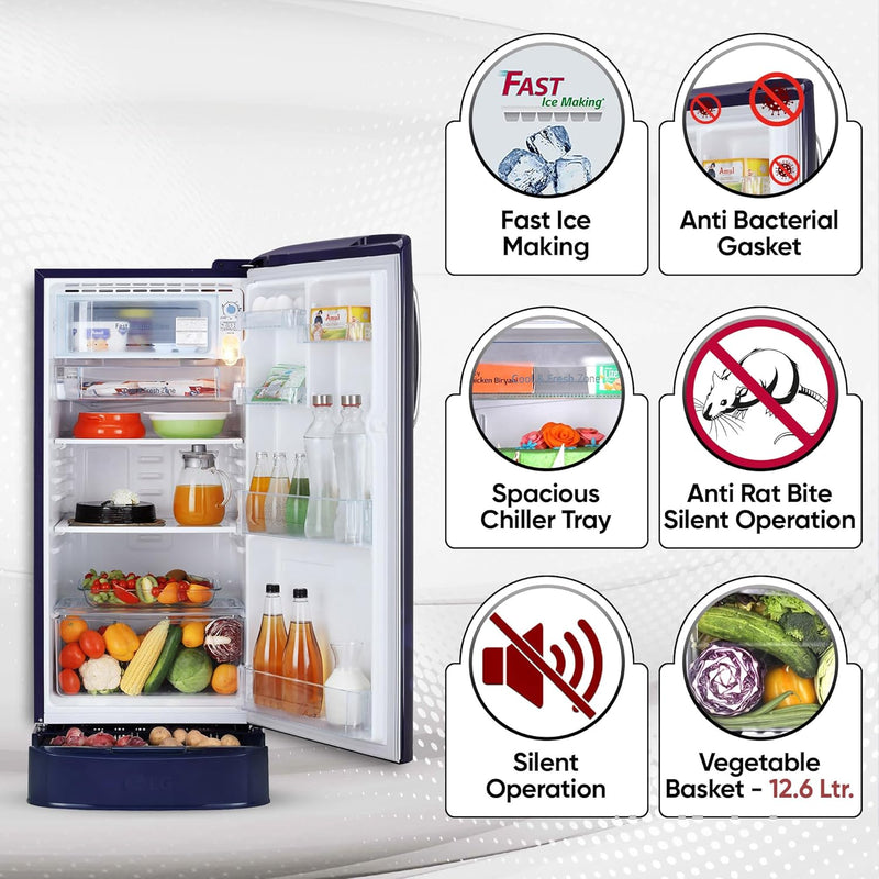 LG 185 L 5 Star Inverter Direct-Cool Single Door Refrigerator (GL-D201ASEU)