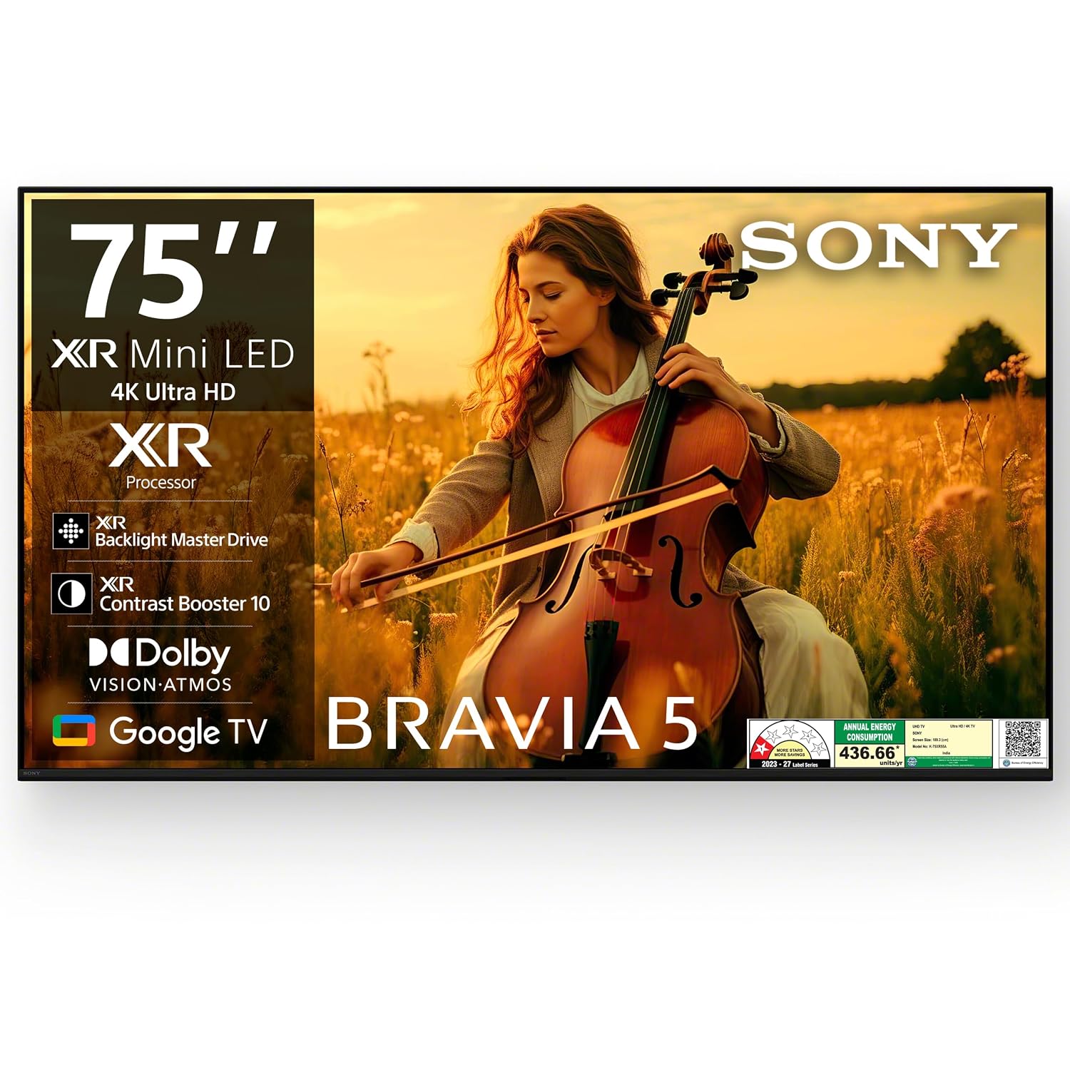Sony 189 cm (75 inches) BRAVIA 5 Series 4K Ultra HD Smart Mini LED Google TV K-75XR55A