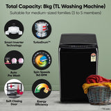 LG 8 Kg, 5 Star, Smart Inverter Technology, Wi-Fi, Turbowash, Fully Automatic Top Load Washing Machine With In-built heater (T80V4OB1S)