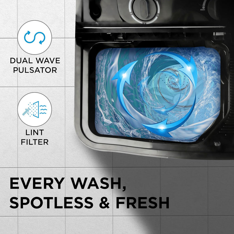 Midea Washing Machine Semi Automatic 7.5KG Glass Lid Black Grey (open Box Like New)
