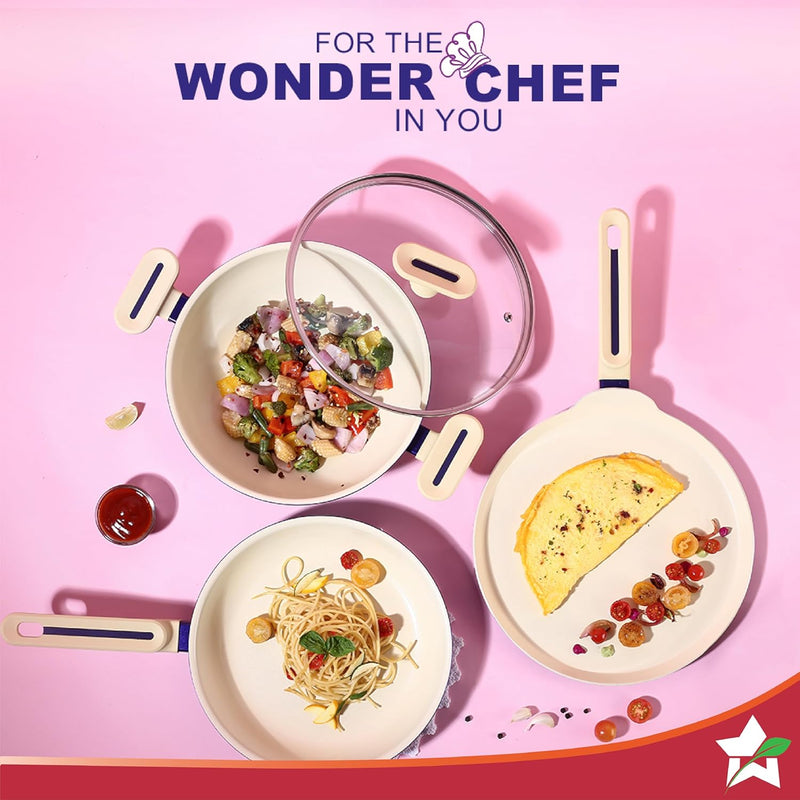 Wonderchef Bellagio Ceramic Blue 4 Pcs Cookware Set