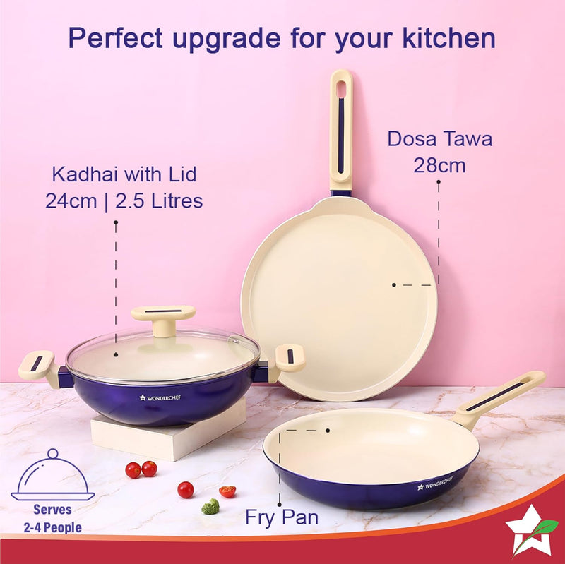 Wonderchef Bellagio Ceramic Blue 4 Pcs Cookware Set