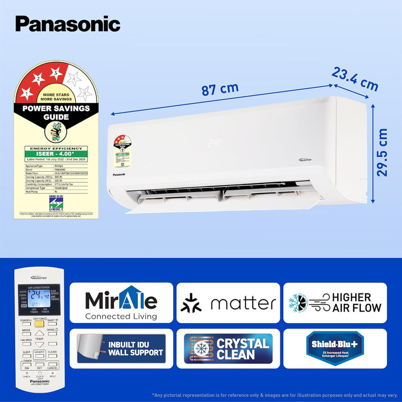 Panasonic 1.5 Ton 3 Star Premium Wi-Fi Inverter Smart Split AC (Matter Enabled, Higher Airflow, Copper Condenser, 7in1 Convertible, True AI, 2-Way, PM 0.1 Filter, CS/CU-SU18AKY3W, White)
