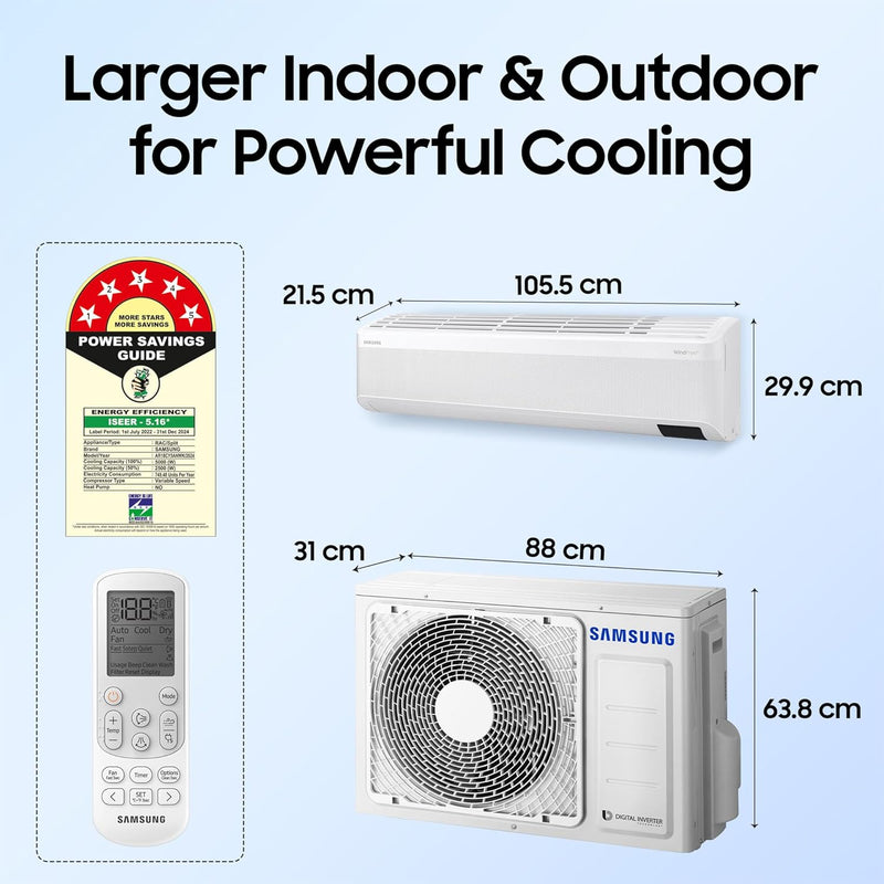 SAMSUNG 1.5 Ton 5 Star Split Inverter AC with Wi-fi Connect  - White