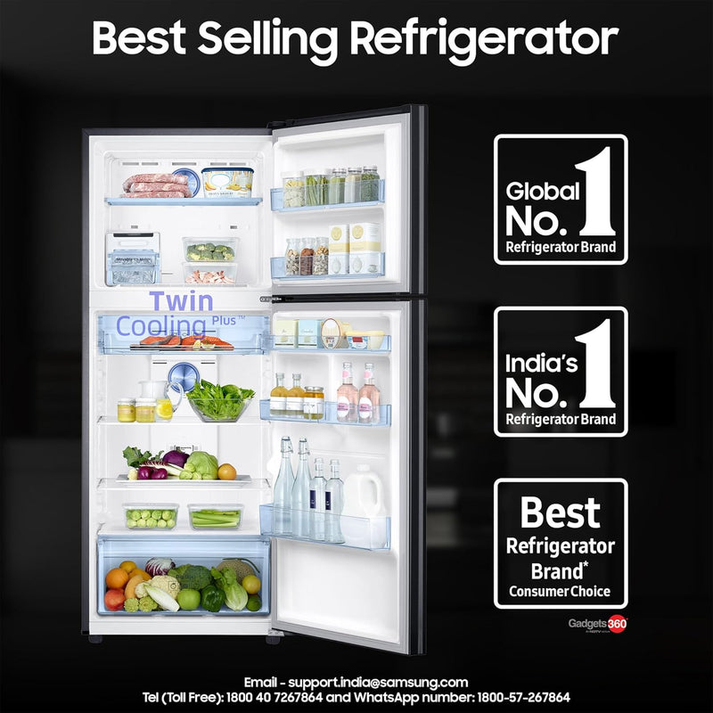 Samsung 363 L, 3 Star, Convertible 5-in-1 Digital Inverter with Display Frost Free Double Door Refrigerator (RT39C553EBX/HL, Luxe Black, 2024 Model)