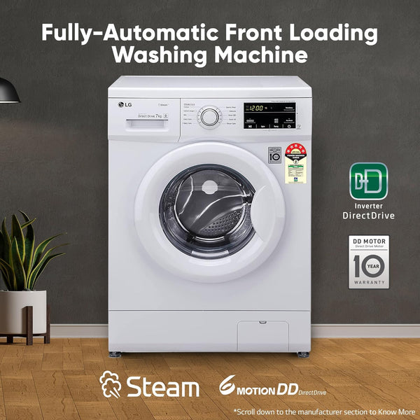 LG 7 Kg, 5 Star, Direct Drive Technology, Steam Wash, 6 Motion DD, Smart Diagnosis, Fully-Automatic Front Load Washing Machine (FHM1207SDW, Allergy Care, In-Built Heater, Touch Panel, White)