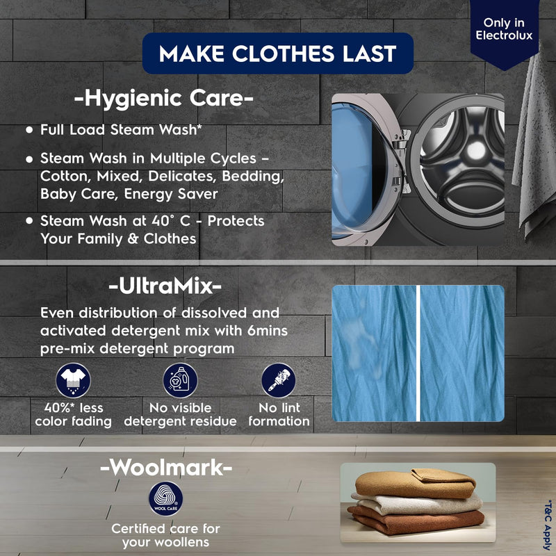 Electrolux 8kg 5 Star Fully Automatic Front Load Washing Machine with UltraMix, Full Load Vapour Wash for Sustainable Clothing, Hygienic Care, EcoInverter, Dark Silver, UltimateCare 500, EWF8024R5SB