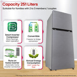 LG 251 L, 2 Star, Frost-Free Smart Inverter Double Door Convertible Refrigerator (GLT2526XWDS, Dazzle Steel, Multi Air Flow Cooling, Smart & Dairy Mode, Convertible Space for More Storage, 2026 Model)