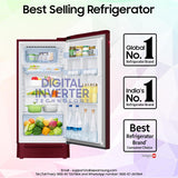 Samsung 189 L, 5 Star, Digital Inverter, Direct-Cool Single Door Refrigerator (RR21H2H25RZ/HL, Midnight Blossom Red, Base Stand Drawer, Single Touch Defrost, )